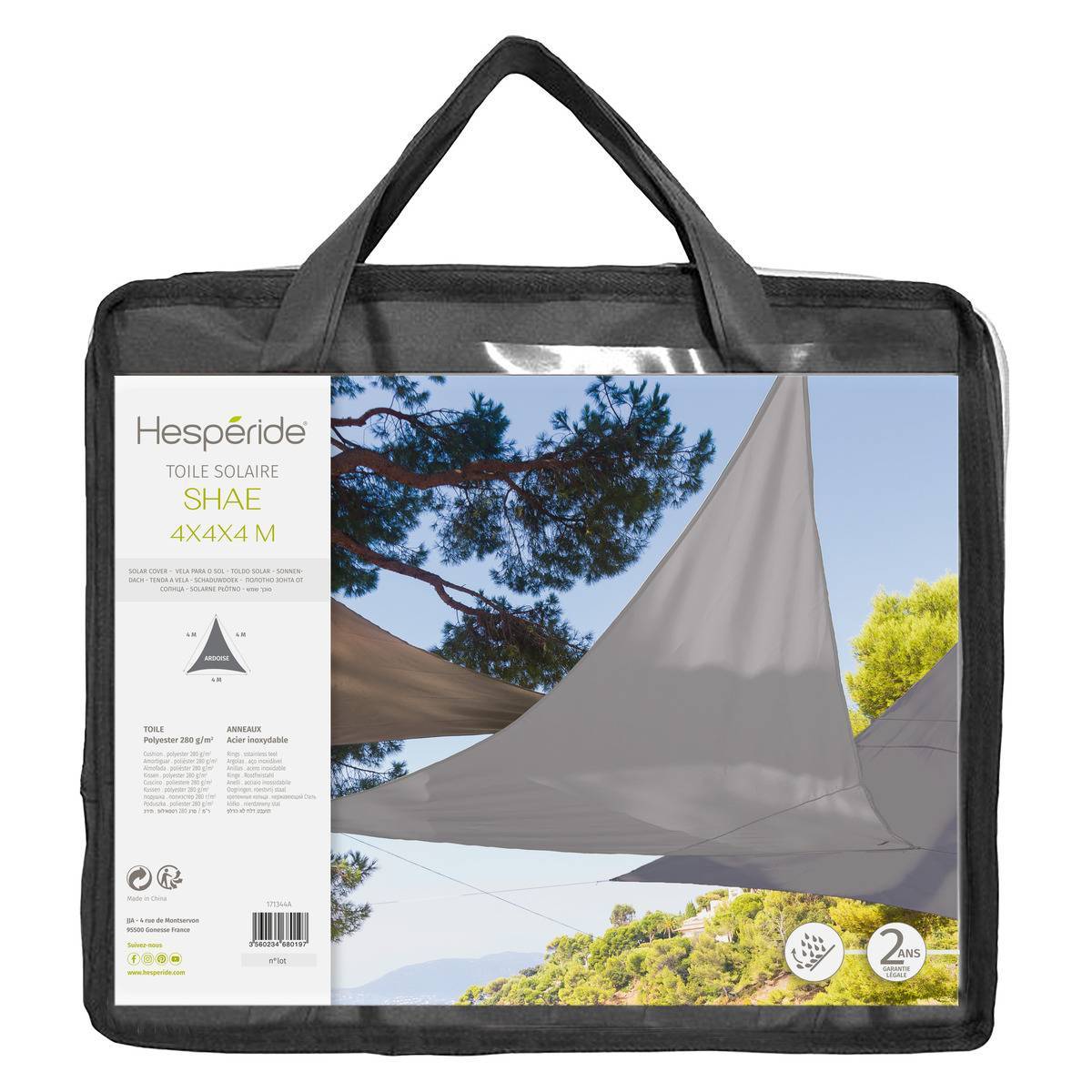 Hesperide - Voile d'ombrage triangulaire "Shae" ardoise 4x4x4m en polyester Hespéride - Imagen 3