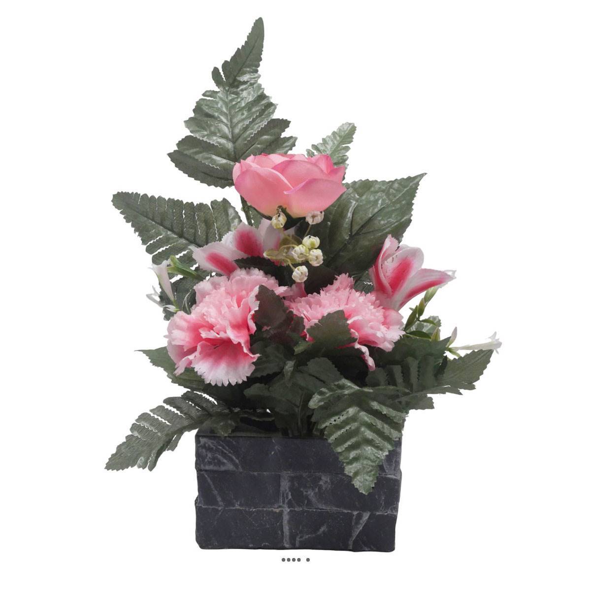 Artificielles - jardinièrre pot beton Renoncule, oeillet, et alstromeria pour la Toussaint Rose - couleur: Rose 715 - Imagen 2