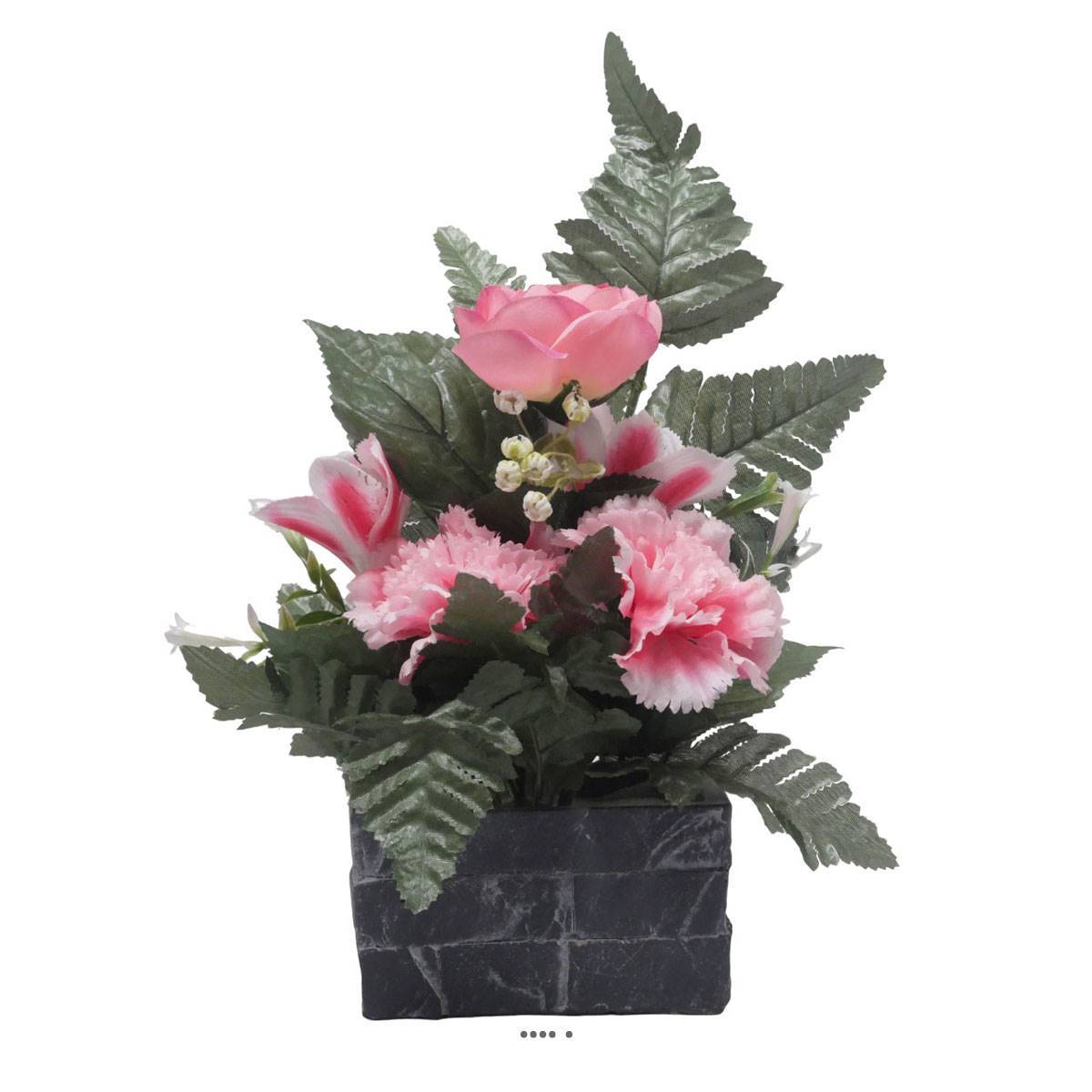 Artificielles - jardinièrre pot beton Renoncule, oeillet, et alstromeria pour la Toussaint Rose - couleur: Rose 715 - Imagen 1