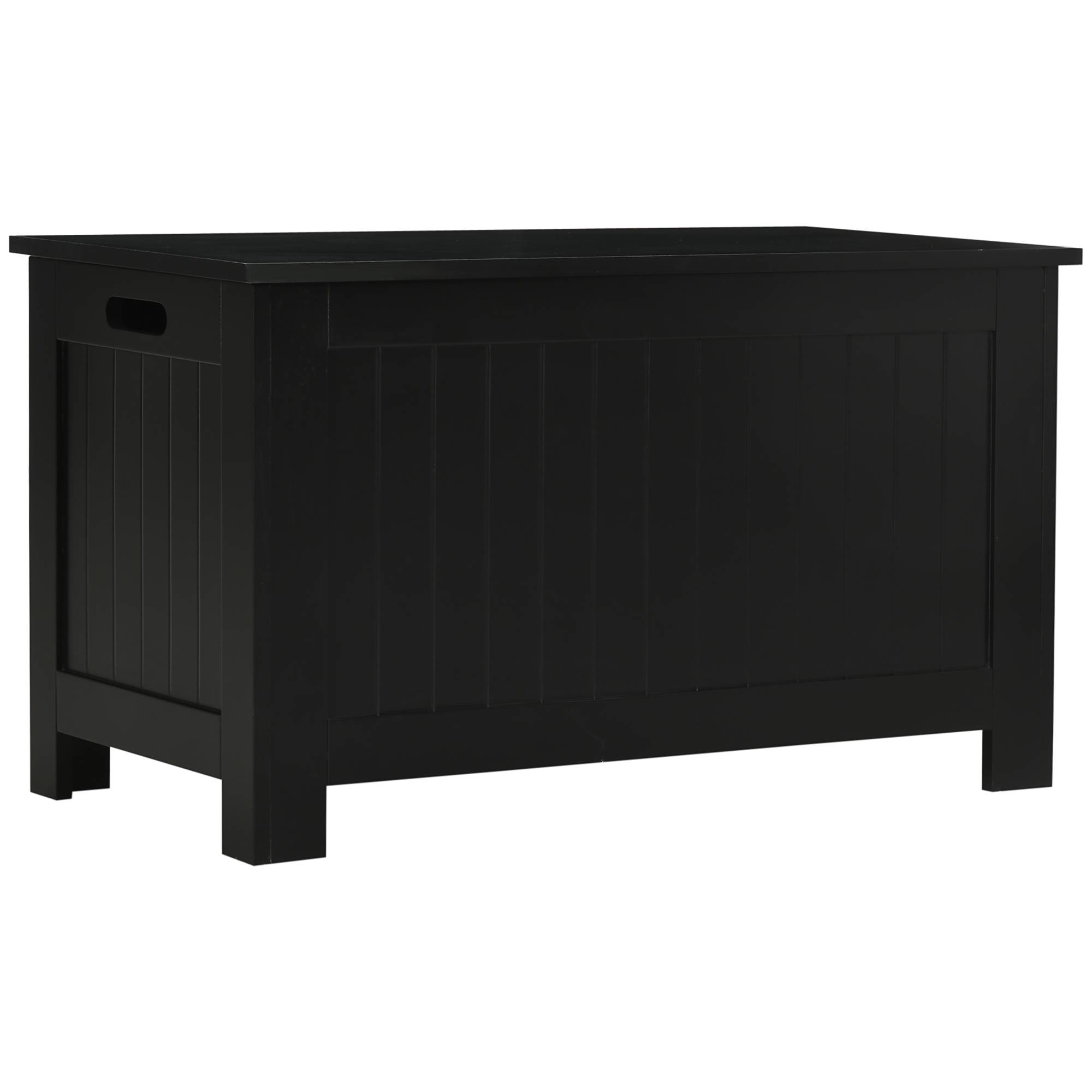 Coffre de rangement en bois avec couvercle et charnière de sécurité, banc coffre 81x40x46 cm noir pour entrée chambre salon gain de place moderne - Image 2
