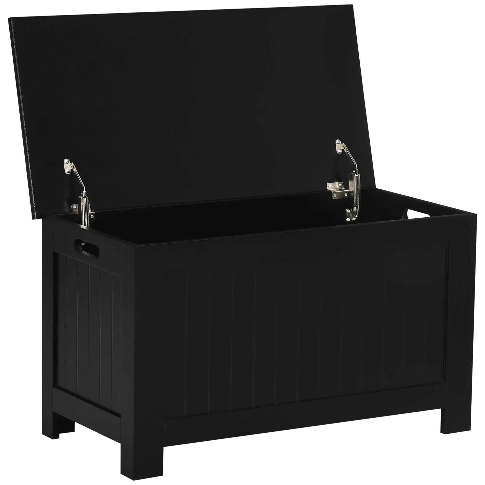 Coffre de rangement en bois avec couvercle et charnière de sécurité, banc coffre 81x40x46 cm noir pour entrée chambre salon gain de place moderne - Image 1