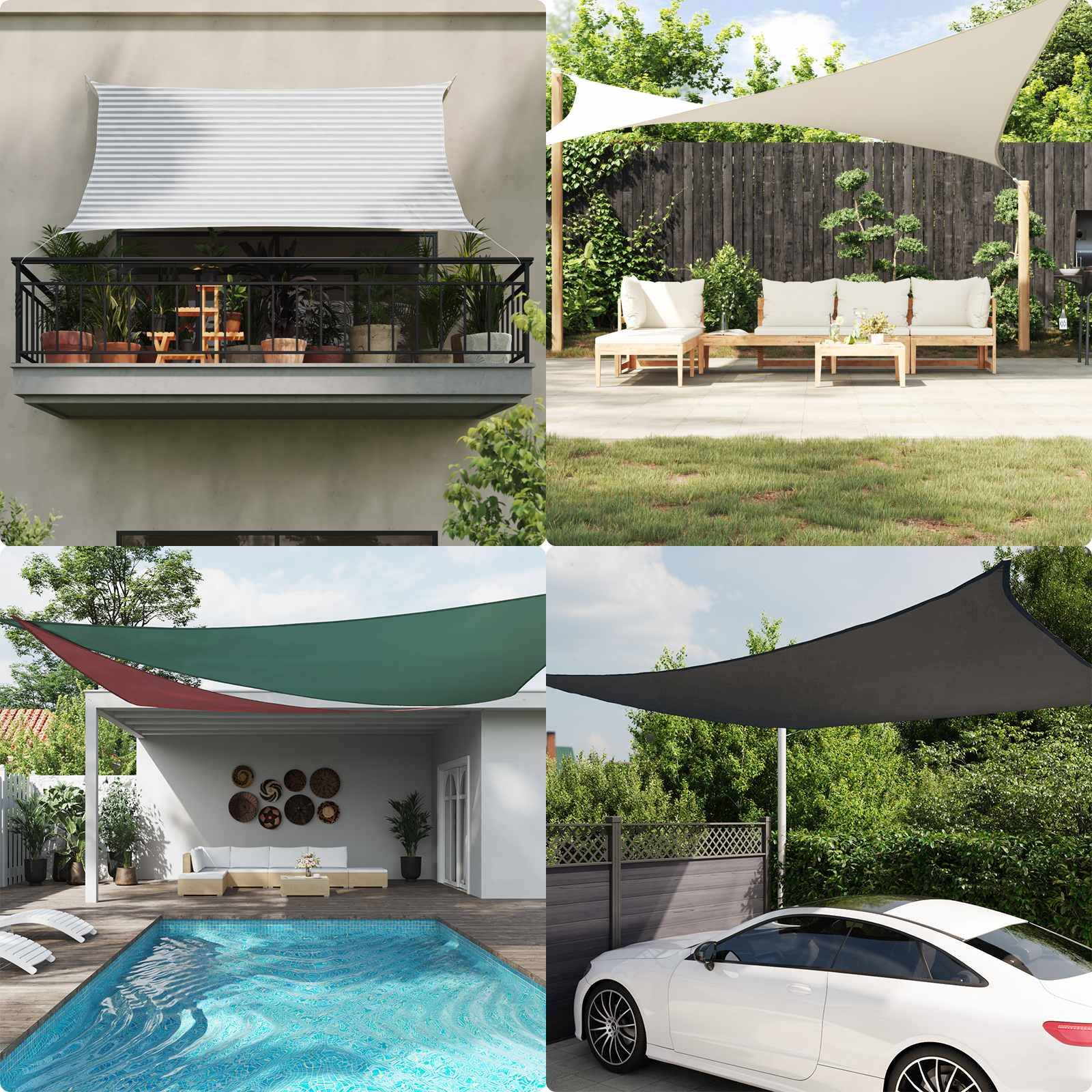 Voile d'ombrage polyester gris clair et blanc 500 x 500 cm - PANGIVO - Image 2