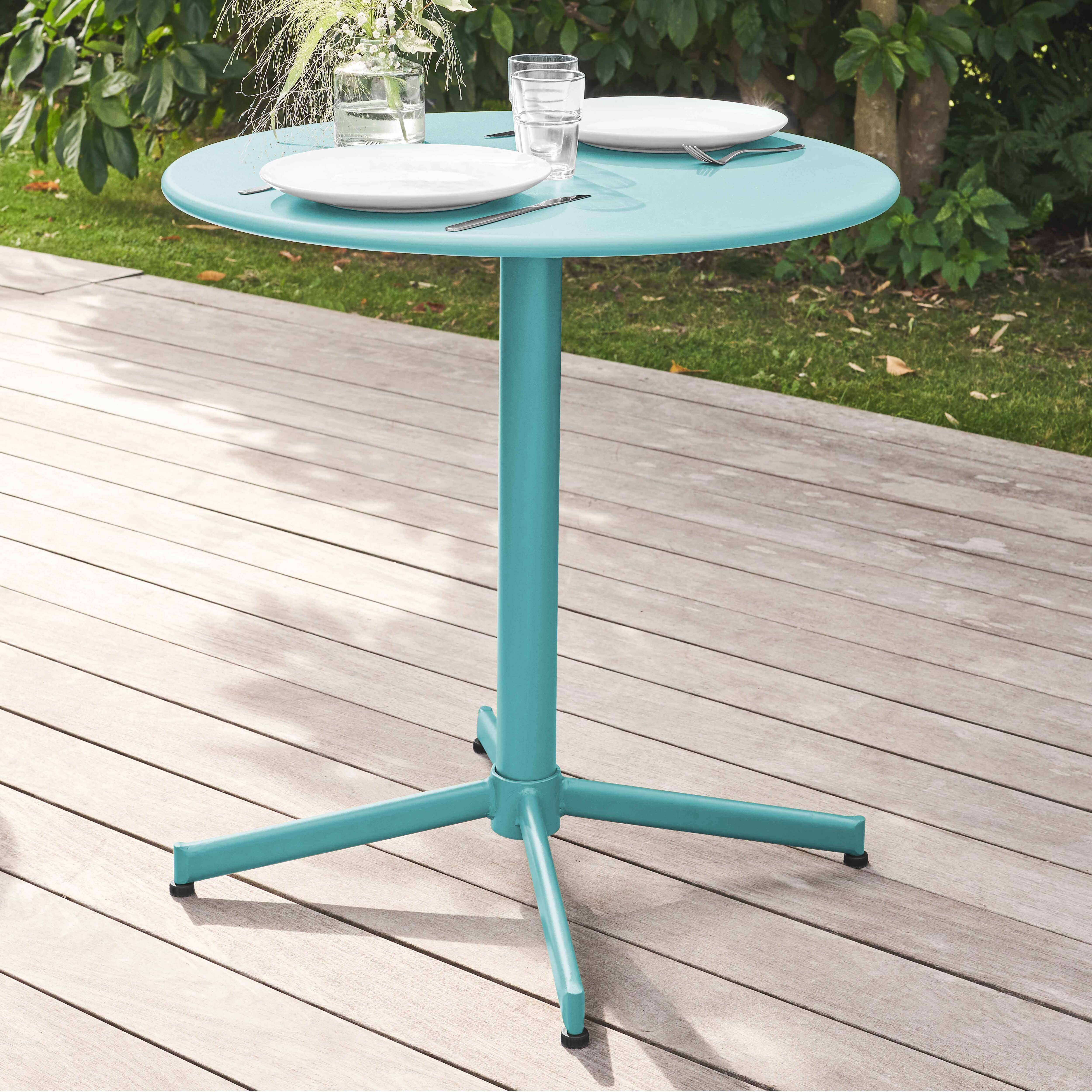 Oviala - Table de jardin ronde bistro inclinable en acier turquoise 70cm Palavas - Oviala - Imagen 2