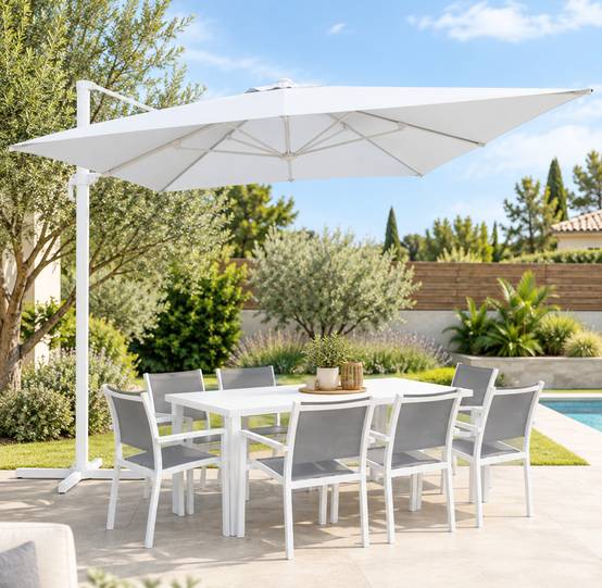 Happy Garden - Parasol déporté MOLOKAI rectangulaire 3x4m blanc + housse - HAPPY GARDEN - Imagen 5