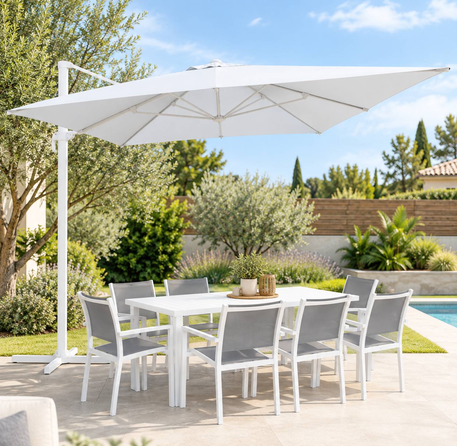 Happy Garden - Parasol déporté MOLOKAI rectangulaire 3x4m blanc + housse - HAPPY GARDEN - Imagen 5
