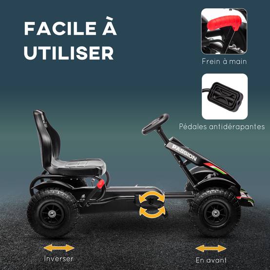 Kart à pédales pour enfant siège réglable 3 positions frein à main enfant de 5 à 12 ans noir - Image 7