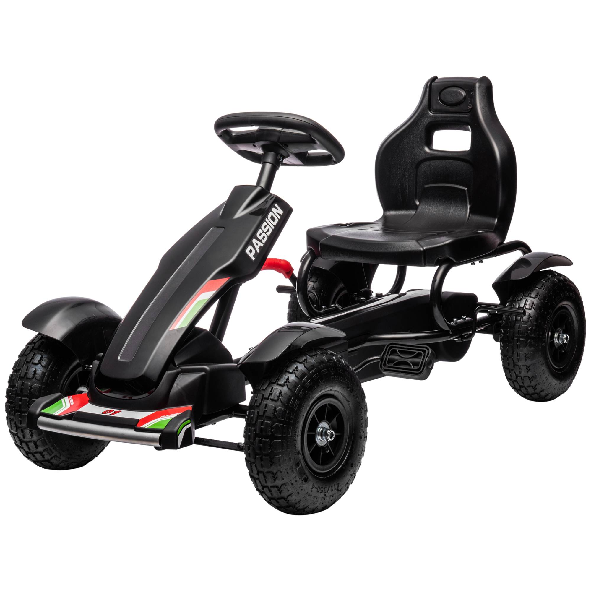 Kart à pédales pour enfant siège réglable 3 positions frein à main enfant de 5 à 12 ans noir - Image 2