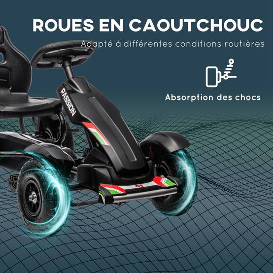 Kart à pédales pour enfant siège réglable 3 positions frein à main enfant de 5 à 12 ans noir - Image 8