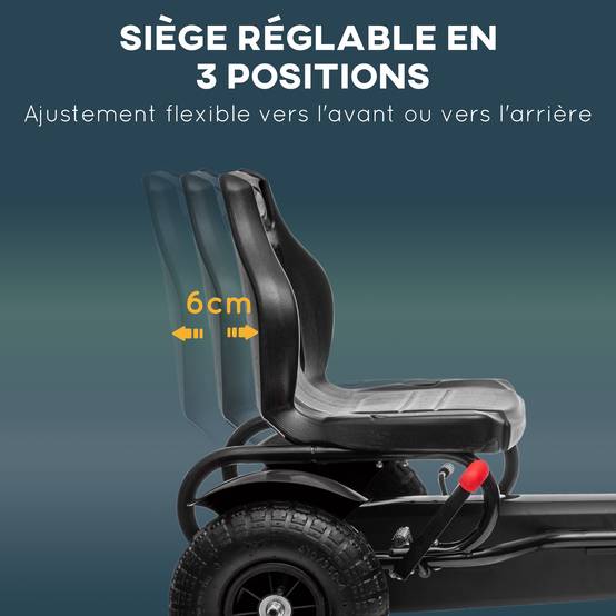 Kart à pédales pour enfant siège réglable 3 positions frein à main enfant de 5 à 12 ans noir - Image 6