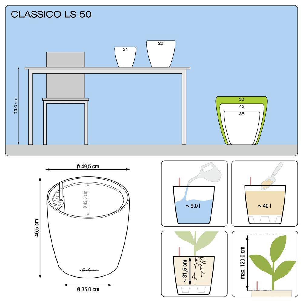 Lechuza - Classico Premium LS 50 - kit complet, noir brillant Ø 50 X 47 Lechuza - Image 2