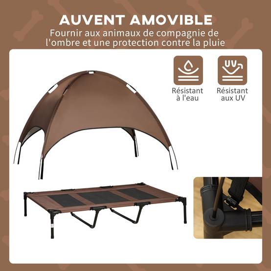 Lit surélevé pour chien métal extérieur avec parasol respirant marron - ComfortXL Outdoor Living - Image 8