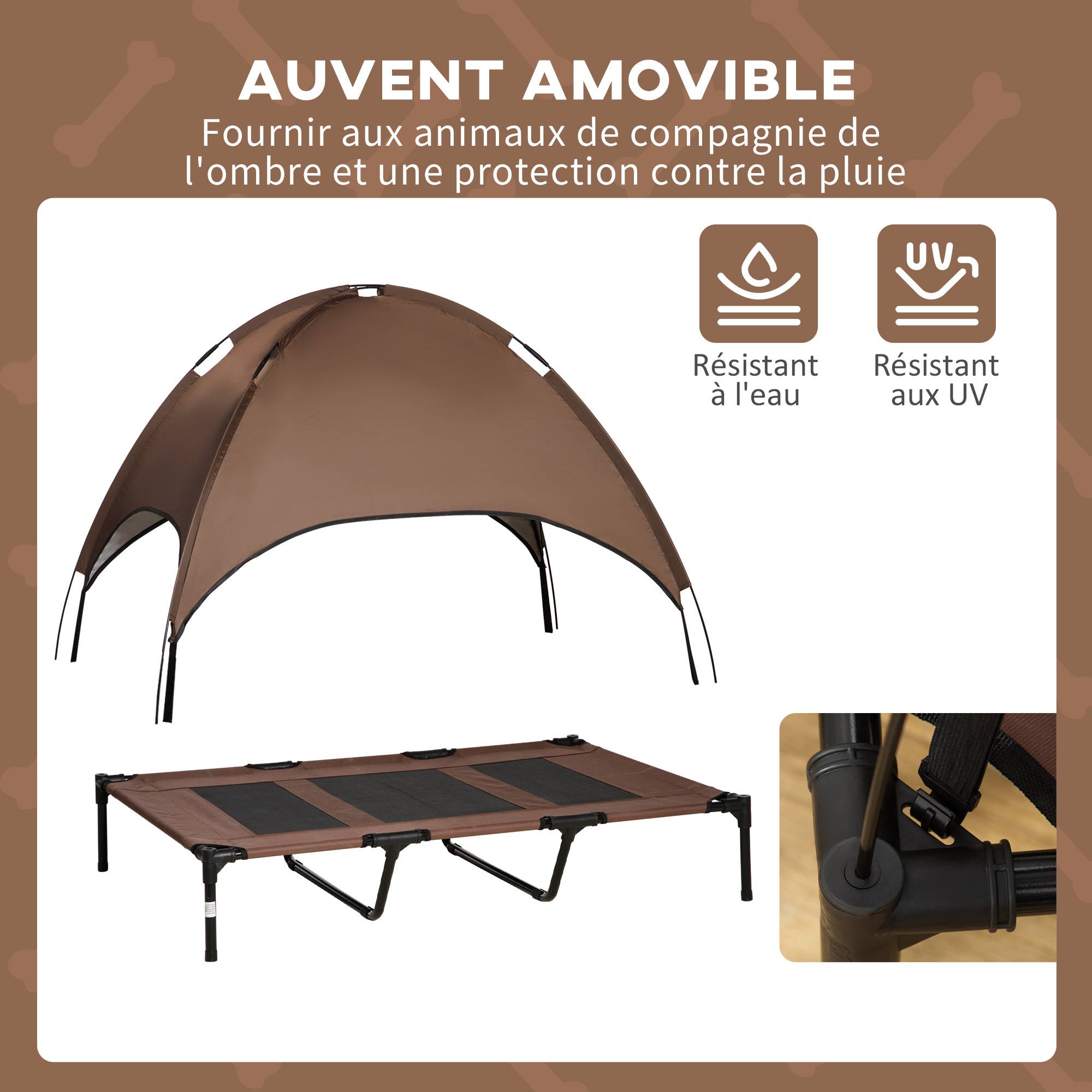 Lit surélevé pour chien métal extérieur avec parasol respirant marron - ComfortXL Outdoor Living - Image 8