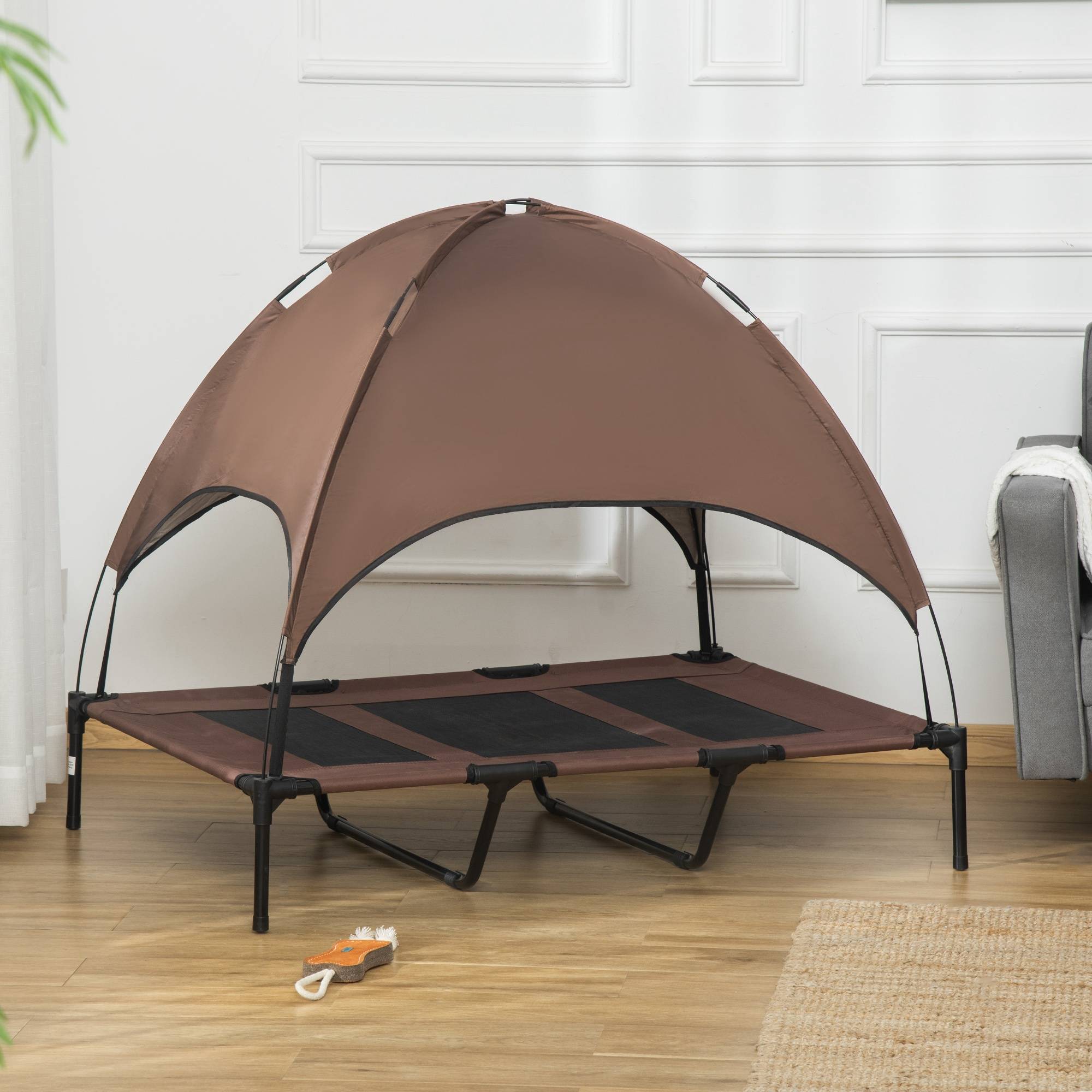 Lit surélevé pour chien métal extérieur avec parasol respirant marron - ComfortXL Outdoor Living - Image 4