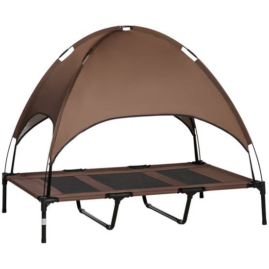 Lit surélevé pour chien métal extérieur avec parasol respirant marron - ComfortXL Outdoor Living - Image 1