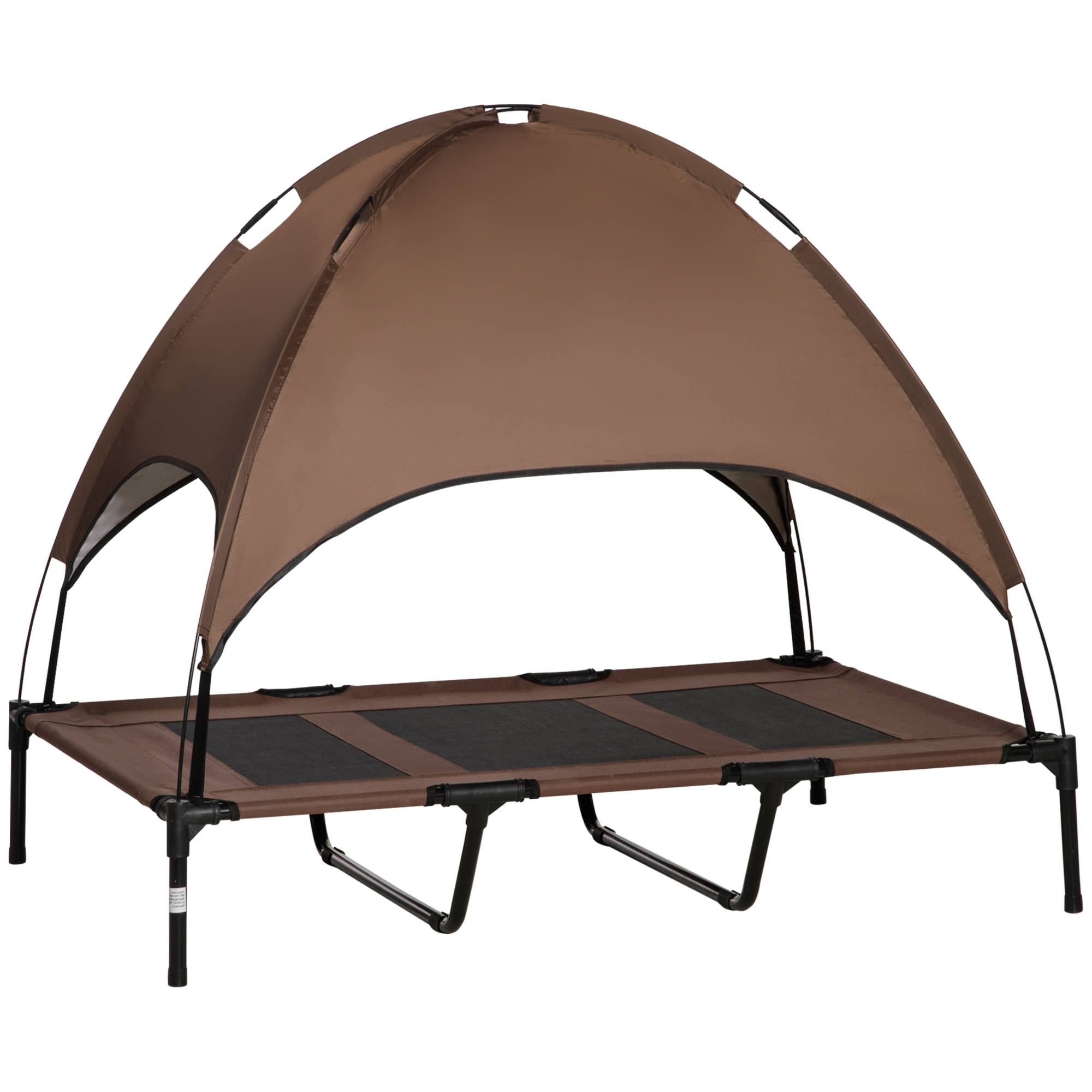 Lit surélevé pour chien métal extérieur avec parasol respirant marron - ComfortXL Outdoor Living - Image 1