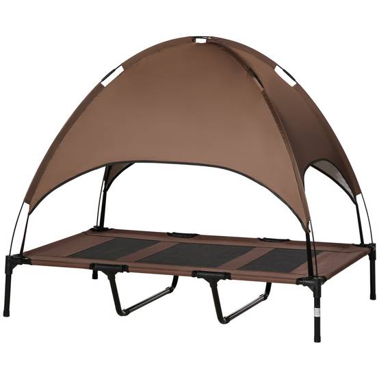 Lit surélevé pour chien métal extérieur avec parasol respirant marron - ComfortXL Outdoor Living - Image 2
