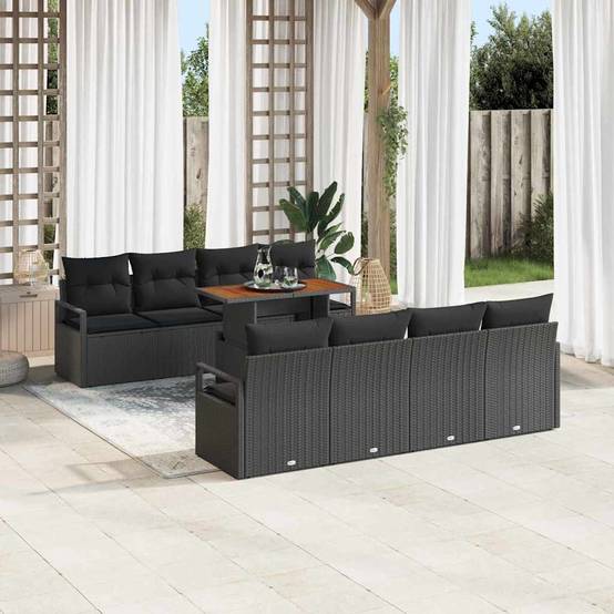 Canapé Extérieur 9 Pièces Noir et Marron en Polyrotin avec Coffres et Table Basse Solide – ComfortXL Outdoor Living - Image 1