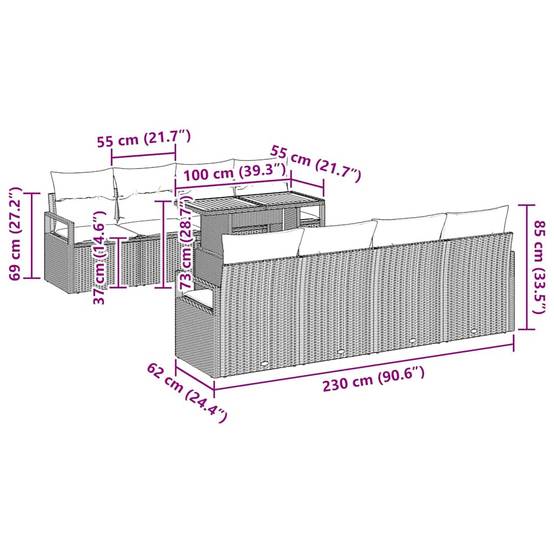 Canapé Extérieur 9 Pièces Noir et Marron en Polyrotin avec Coffres et Table Basse Solide – ComfortXL Outdoor Living - Image 8