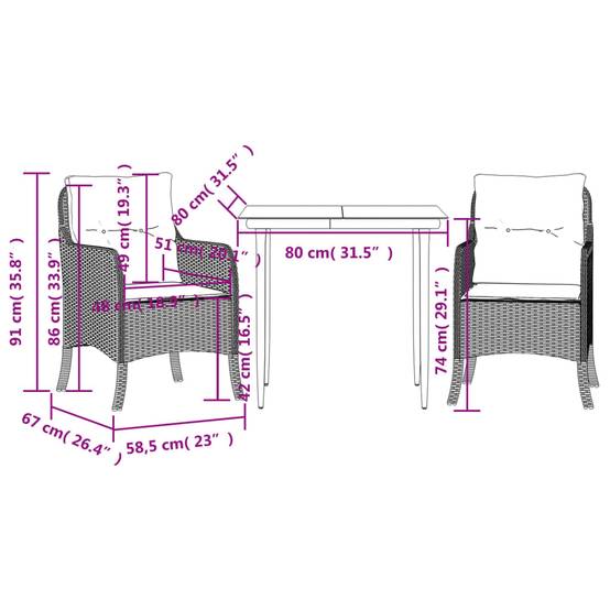 Petit Salon de Jardin 2 Personnes Résine Tressée Marron pour Balcon avec Table Carrée – ComfortXL Outdoor Living - Image 7