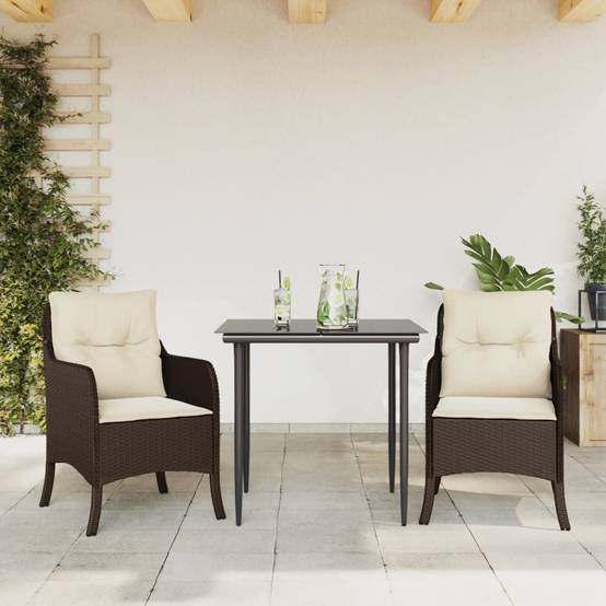 Petit Salon de Jardin 2 Personnes Résine Tressée Marron pour Balcon avec Table Carrée – ComfortXL Outdoor Living - Image 1