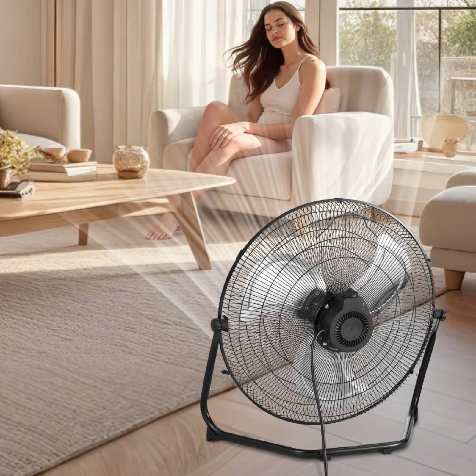 VEVOR Ventilateur sol, 3 vitesses, métal 450 mm, inclinaison 360°, 6 m/s. - Image 8