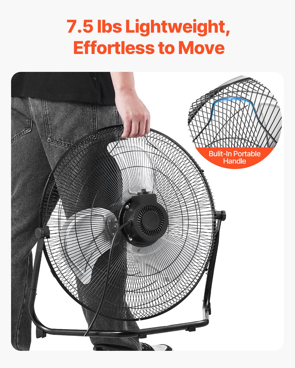 VEVOR Ventilateur sol, 3 vitesses, métal 450 mm, inclinaison 360°, 6 m/s. - Image 6