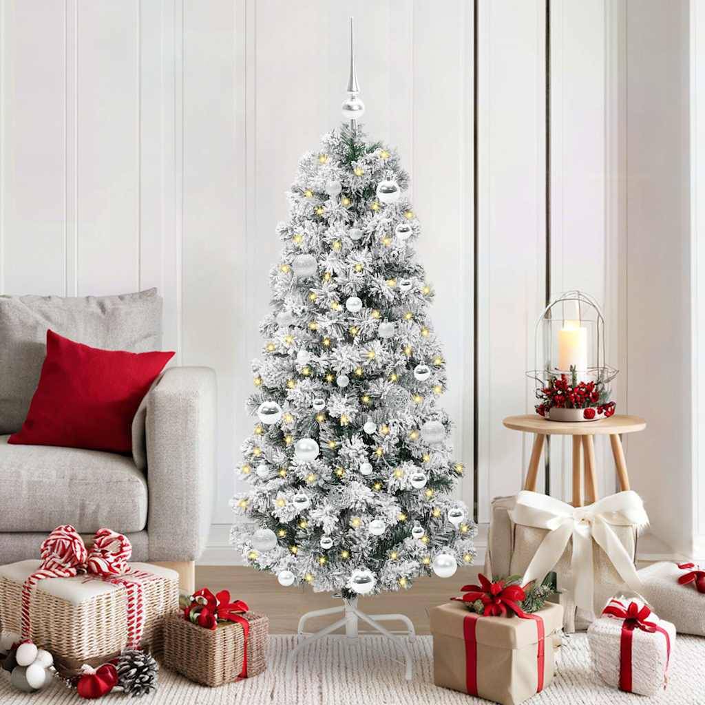 ComfortXL - Sapin de Noël Artificiel Design Conique 150 cm, Vert & Blanc, avec Guirlande LED et 61 Boules – ComfortXL Outdoor Living - Image 1