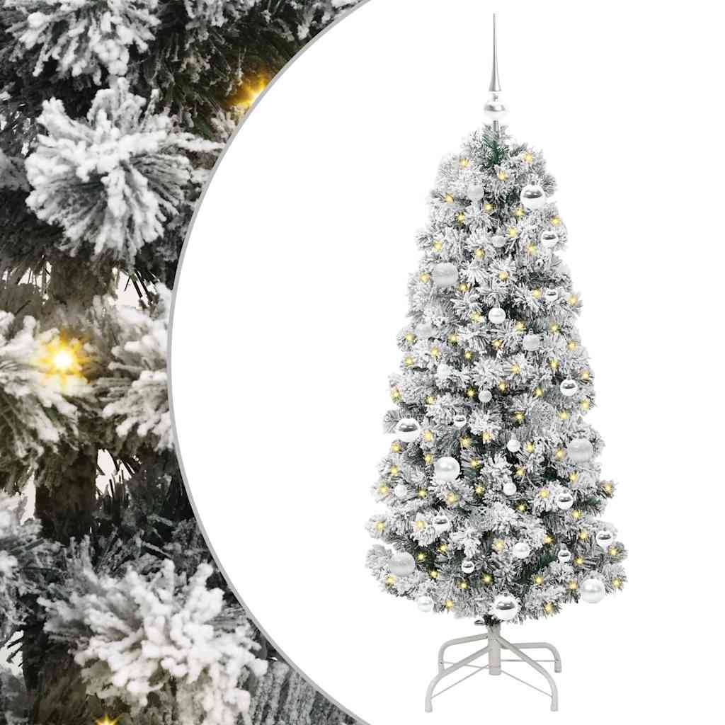 ComfortXL - Sapin de Noël Artificiel Design Conique 150 cm, Vert & Blanc, avec Guirlande LED et 61 Boules – ComfortXL Outdoor Living - Image 2