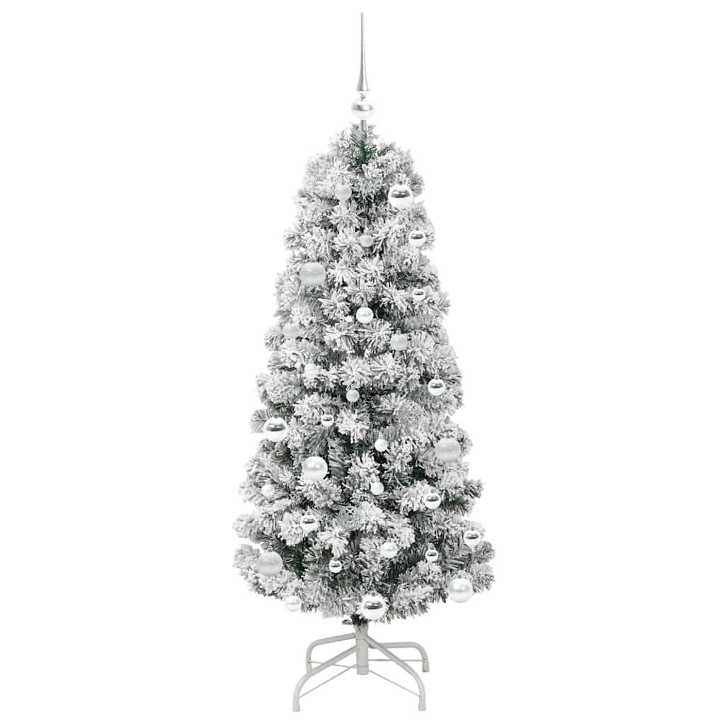 ComfortXL - Sapin de Noël Artificiel Design Conique 150 cm, Vert & Blanc, avec Guirlande LED et 61 Boules – ComfortXL Outdoor Living - Image 4