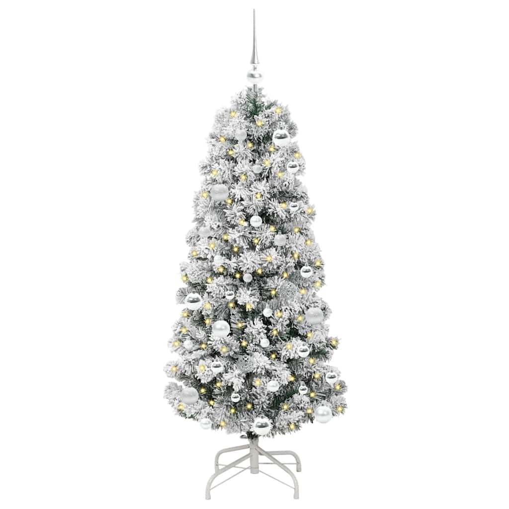ComfortXL - Sapin de Noël Artificiel Design Conique 150 cm, Vert & Blanc, avec Guirlande LED et 61 Boules – ComfortXL Outdoor Living - Image 3