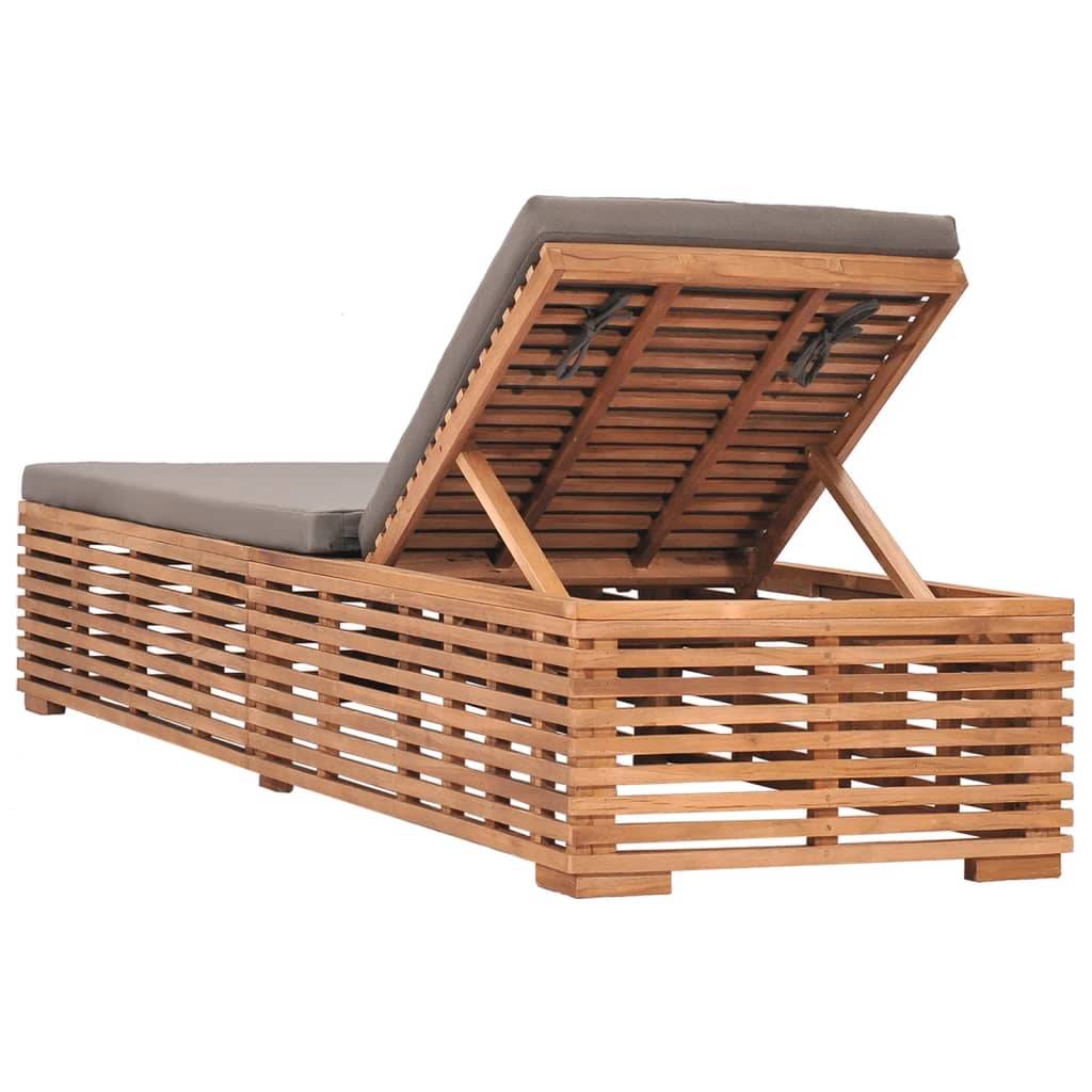 Helloshop26 - Transat chaise longue bain de soleil lit de jardin terrasse meuble d'extérieur avec coussin gris foncé bois de teck solide - Imagen 4