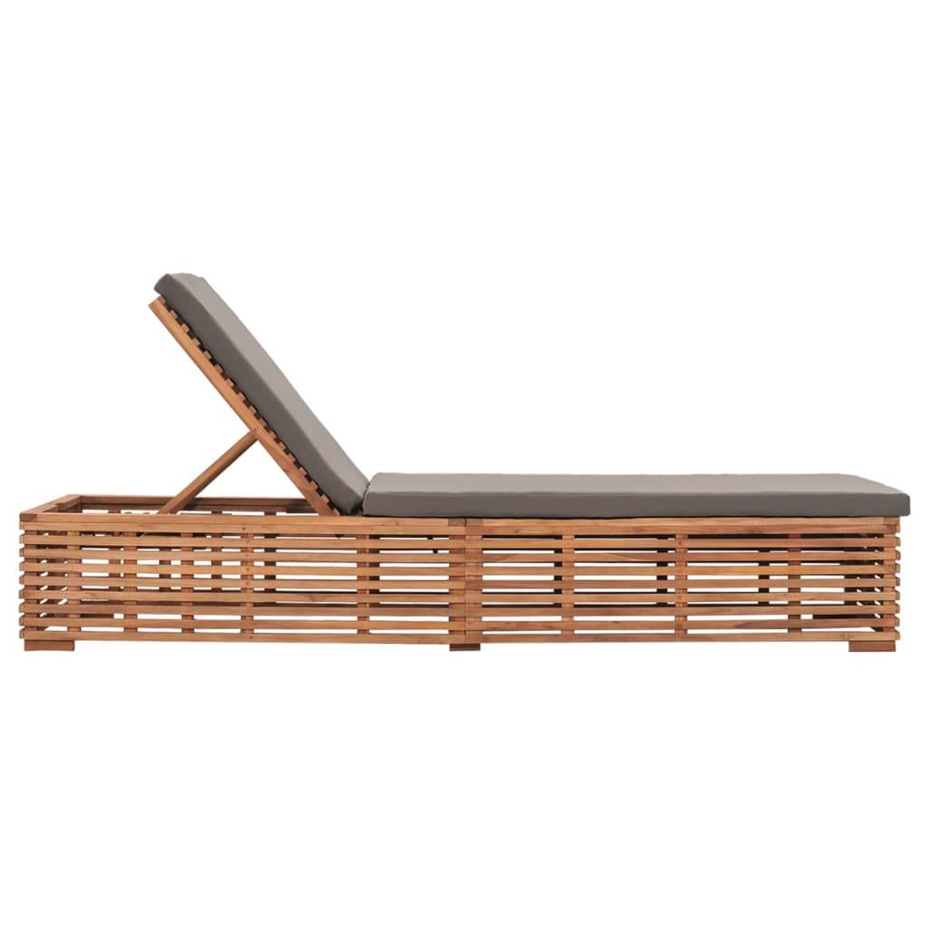 Helloshop26 - Transat chaise longue bain de soleil lit de jardin terrasse meuble d'extérieur avec coussin gris foncé bois de teck solide - Imagen 3