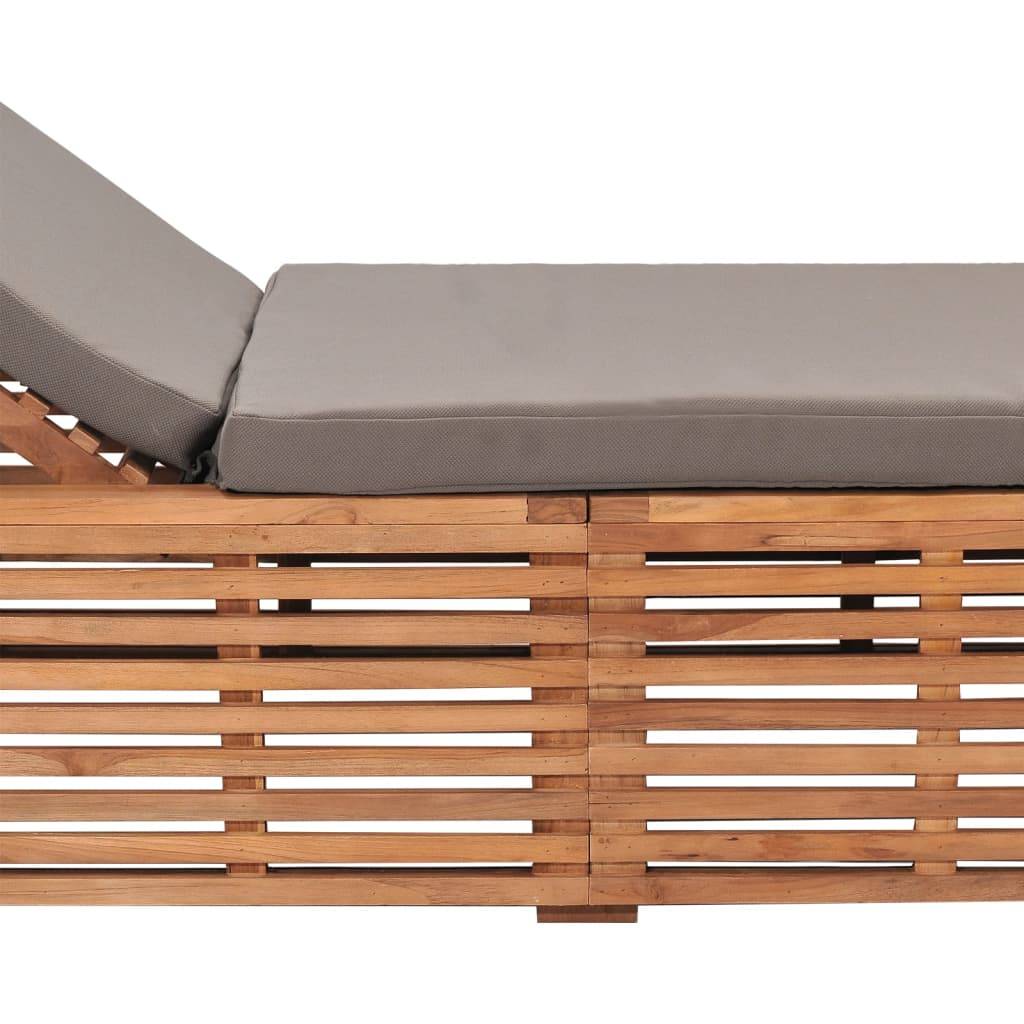 Helloshop26 - Transat chaise longue bain de soleil lit de jardin terrasse meuble d'extérieur avec coussin gris foncé bois de teck solide - Imagen 6
