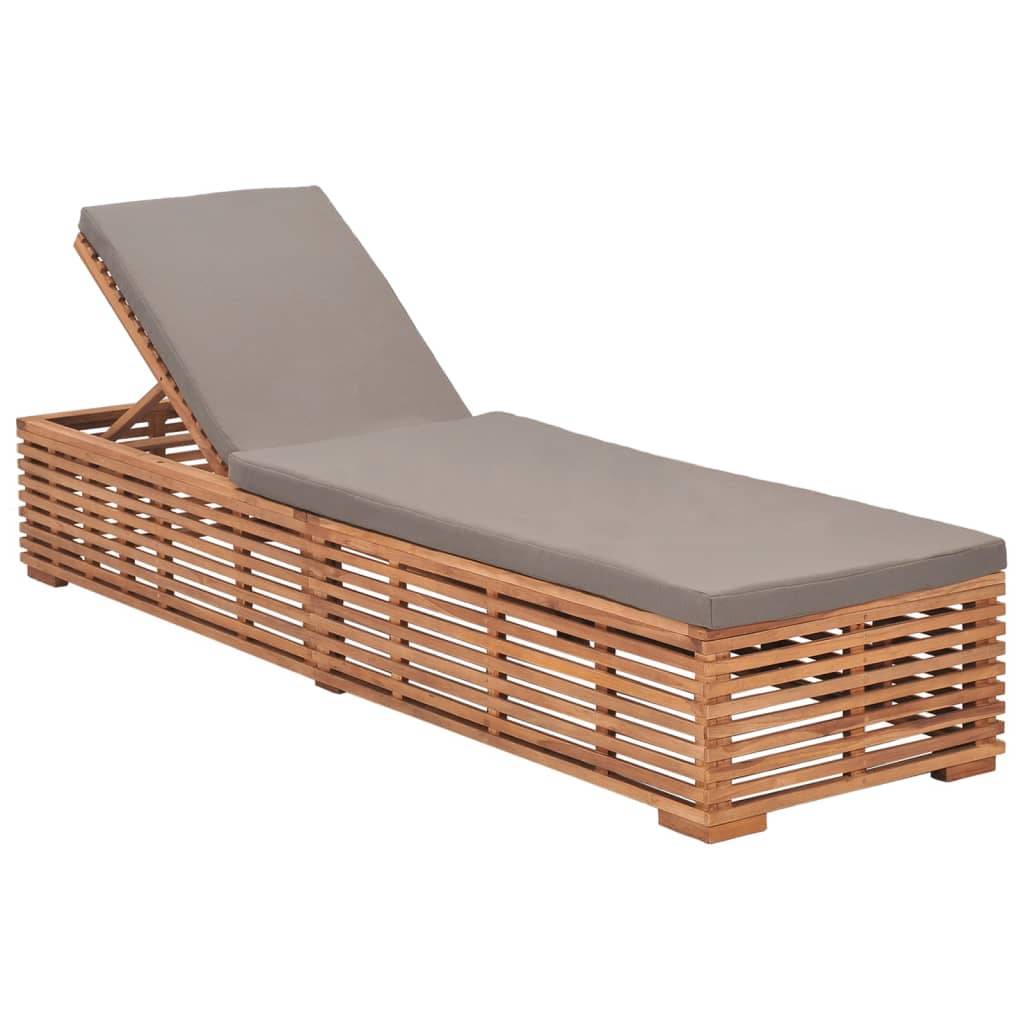 Helloshop26 - Transat chaise longue bain de soleil lit de jardin terrasse meuble d'extérieur avec coussin gris foncé bois de teck solide - Imagen 1
