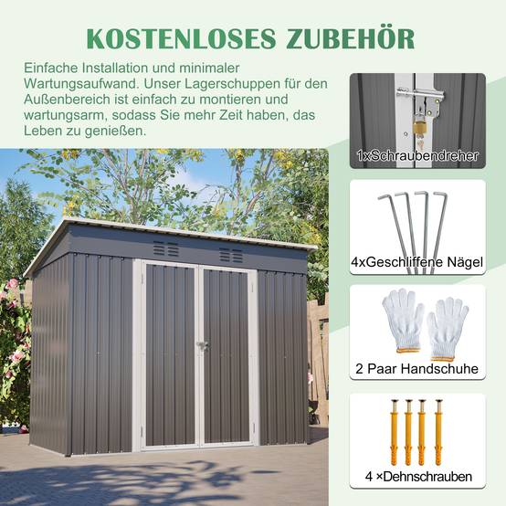 Abri de jardin acier galvanisé pour outils extérieurs porte verrouillable 2,54m² gris - ComfortXL Outdoor Living - Image 6