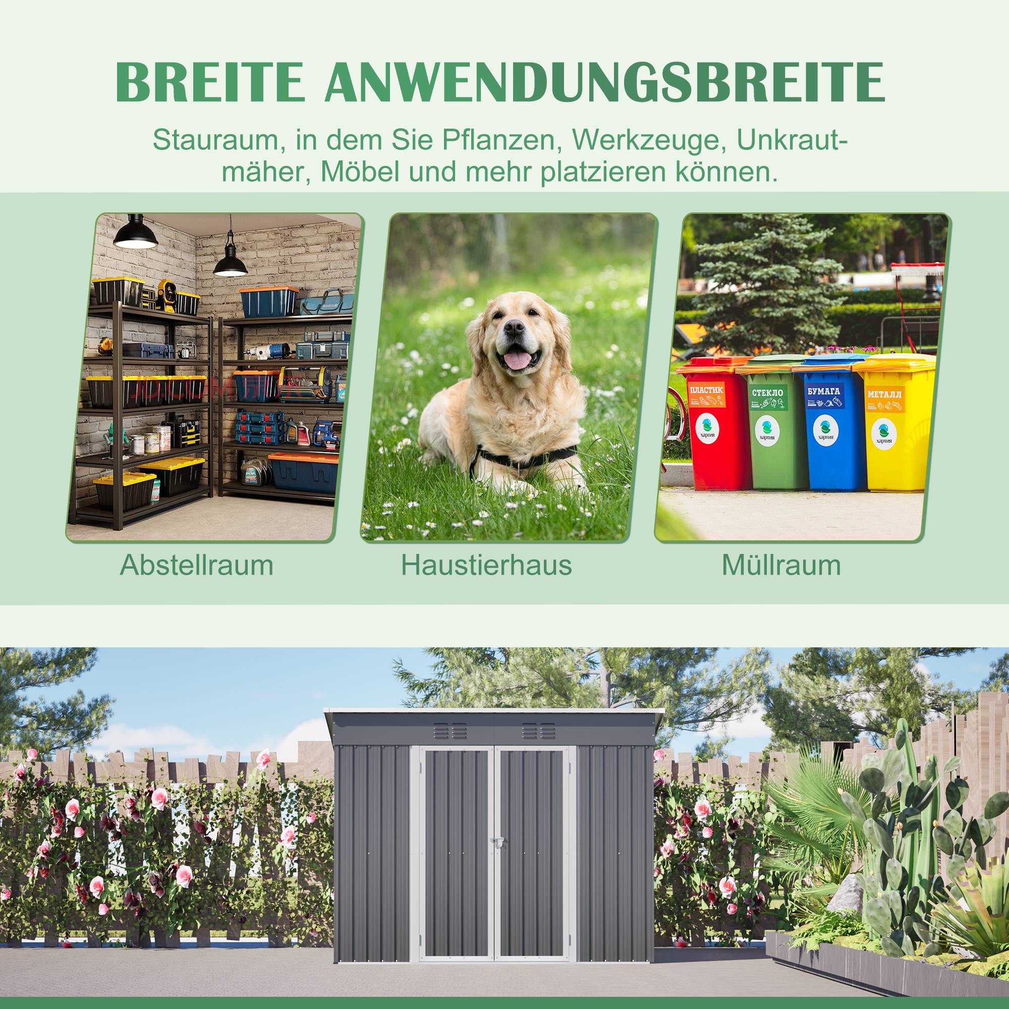 Abri de jardin acier galvanisé pour outils extérieurs porte verrouillable 2,54m² gris - ComfortXL Outdoor Living - Image 8