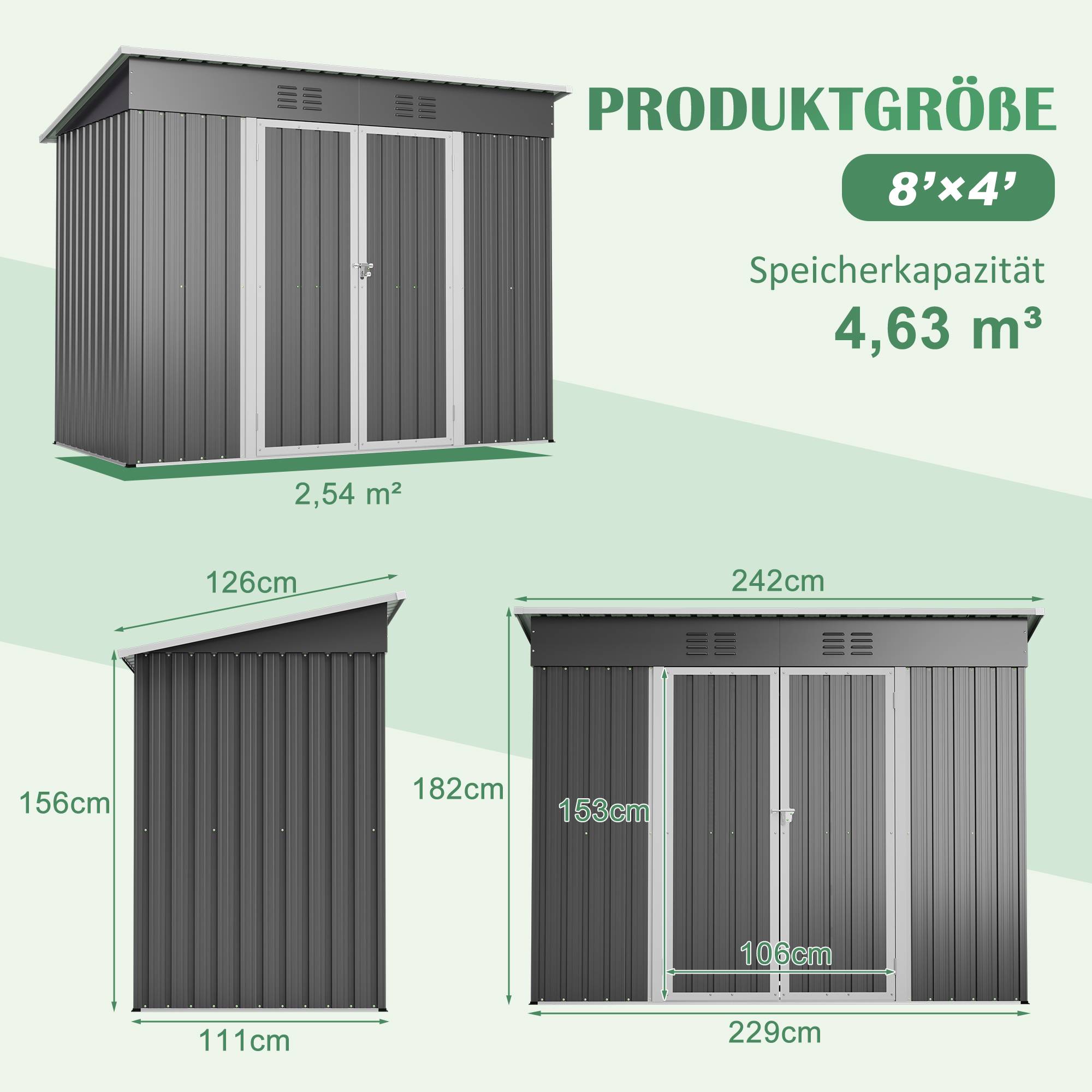 Abri de jardin acier galvanisé pour outils extérieurs porte verrouillable 2,54m² gris - ComfortXL Outdoor Living - Image 2