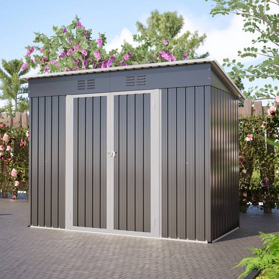 Abri de jardin acier galvanisé pour outils extérieurs porte verrouillable 2,54m² gris - ComfortXL Outdoor Living - Image 1
