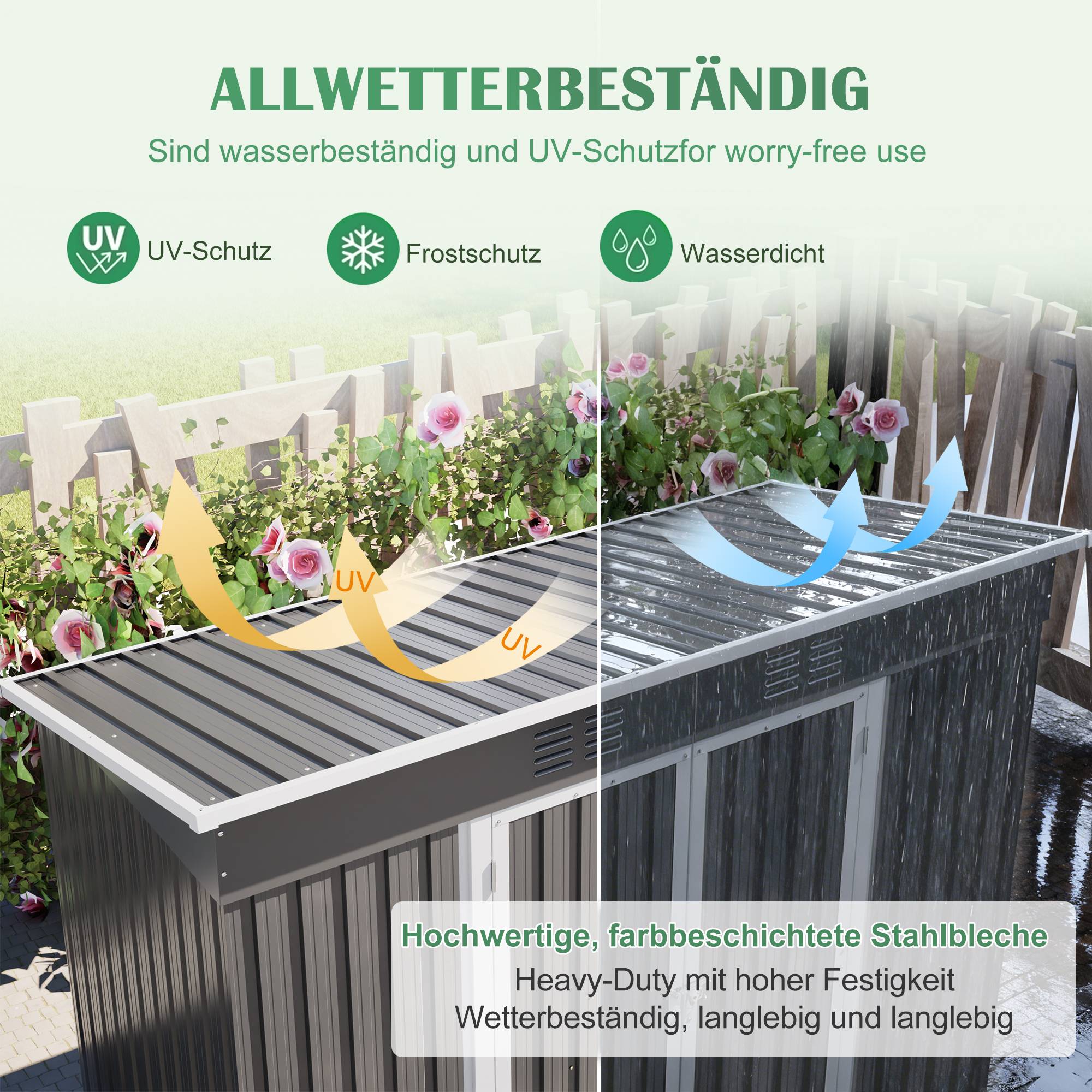 Abri de jardin acier galvanisé pour outils extérieurs porte verrouillable 2,54m² gris - ComfortXL Outdoor Living - Image 4