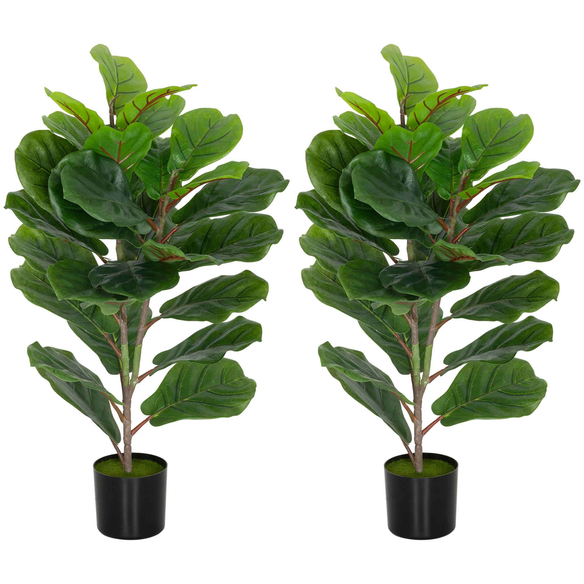 Lot de 2 plantes artificielles intérieures 80 cm figuier arbre artificiel avec pot en plastique et flocage - Image 2