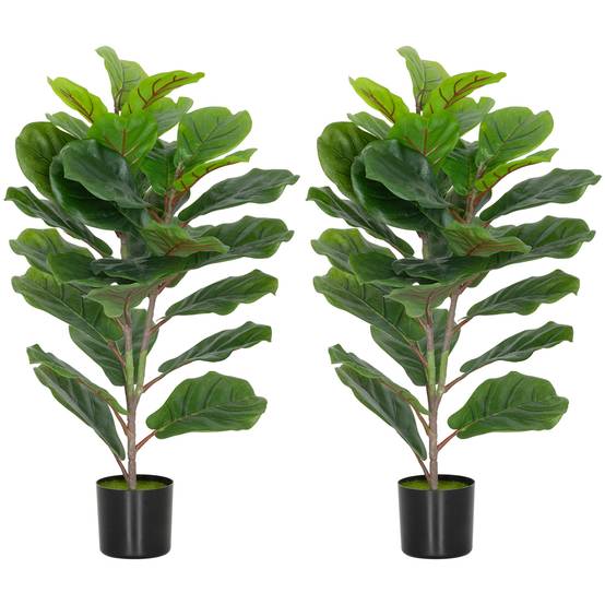 Lot de 2 plantes artificielles intérieures 80 cm figuier arbre artificiel avec pot en plastique et flocage - Image 1