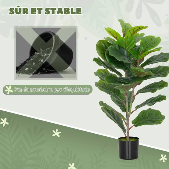 Lot de 2 plantes artificielles intérieures 80 cm figuier arbre artificiel avec pot en plastique et flocage - Image 9
