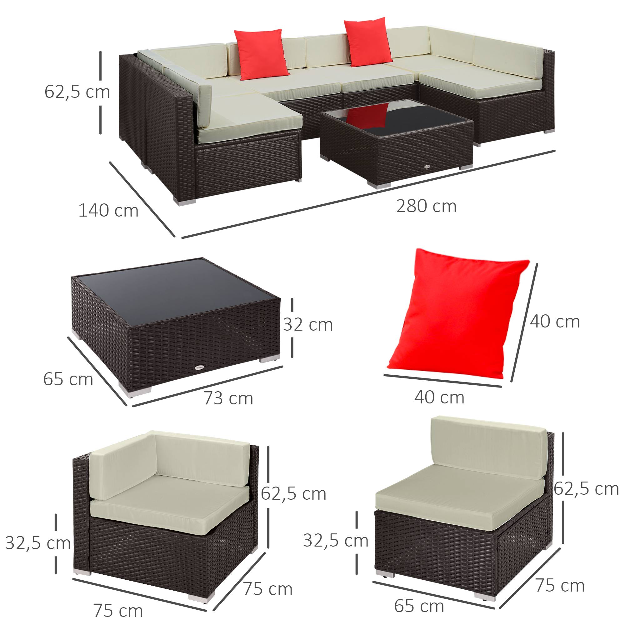 Outsunny - Ensemble salon de jardin 7 pcs modulables table basse plateau verre trempé coussins déhoussables résine tressée imitation rotin brun foncé - Outsunny - Image 3