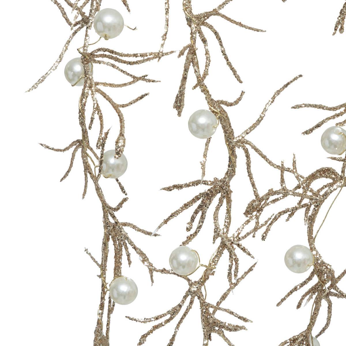 Fééric Lights & Christmas - Branche déco spéciale fêtes Brins dorés avec Perles blanches nacrées  H 83 cm - Imagen 2
