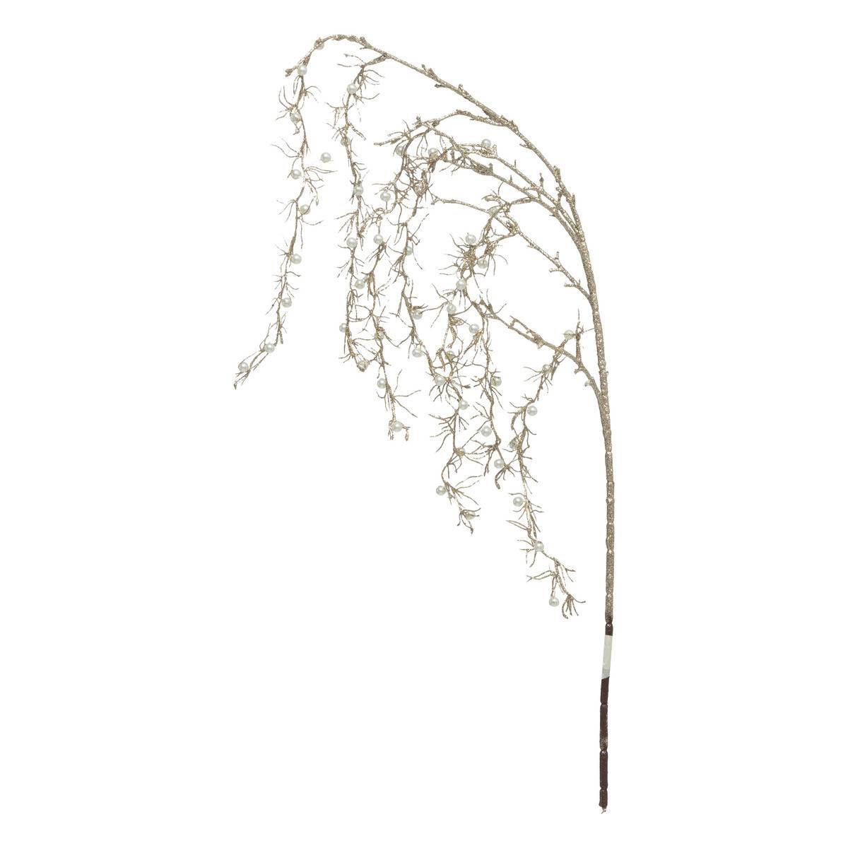 Fééric Lights & Christmas - Branche déco spéciale fêtes Brins dorés avec Perles blanches nacrées  H 83 cm - Imagen 1