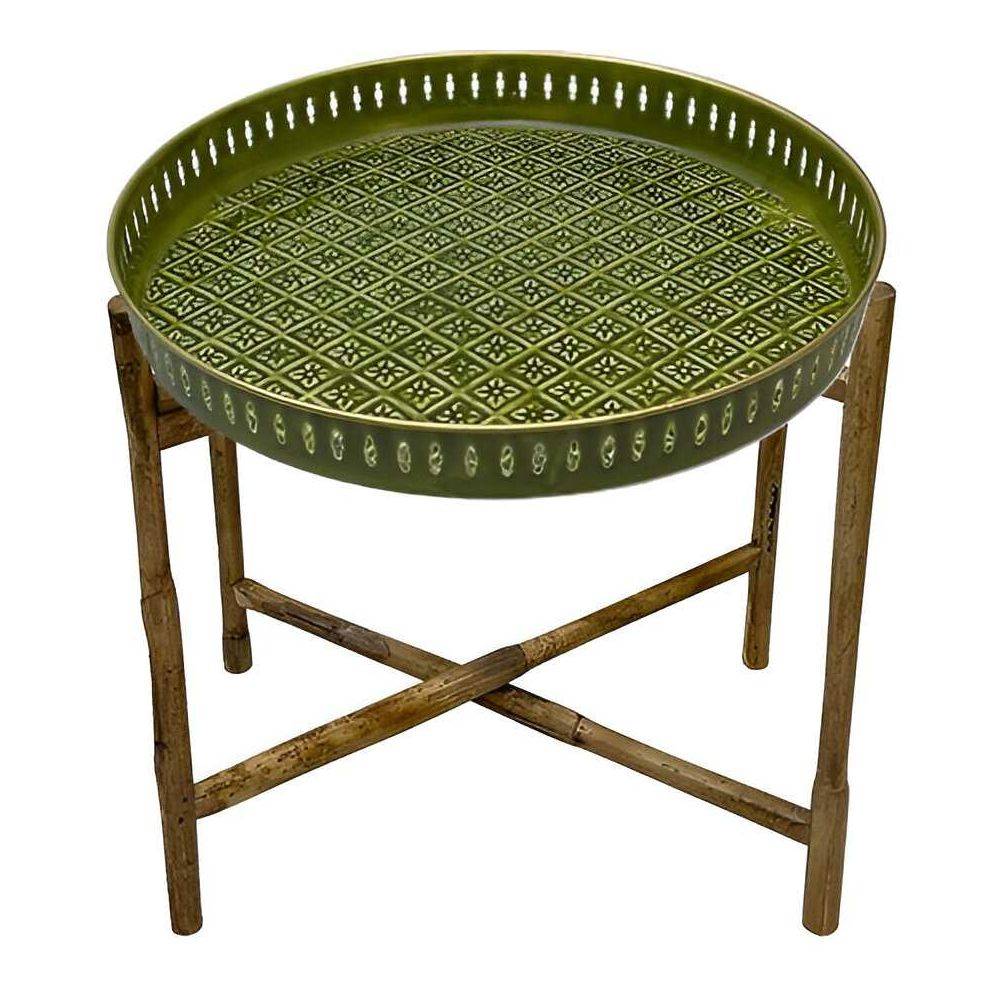 Bazardeluxe - Plateau en métal avec trépied en bambou Jali 45 cm - Imagen 2