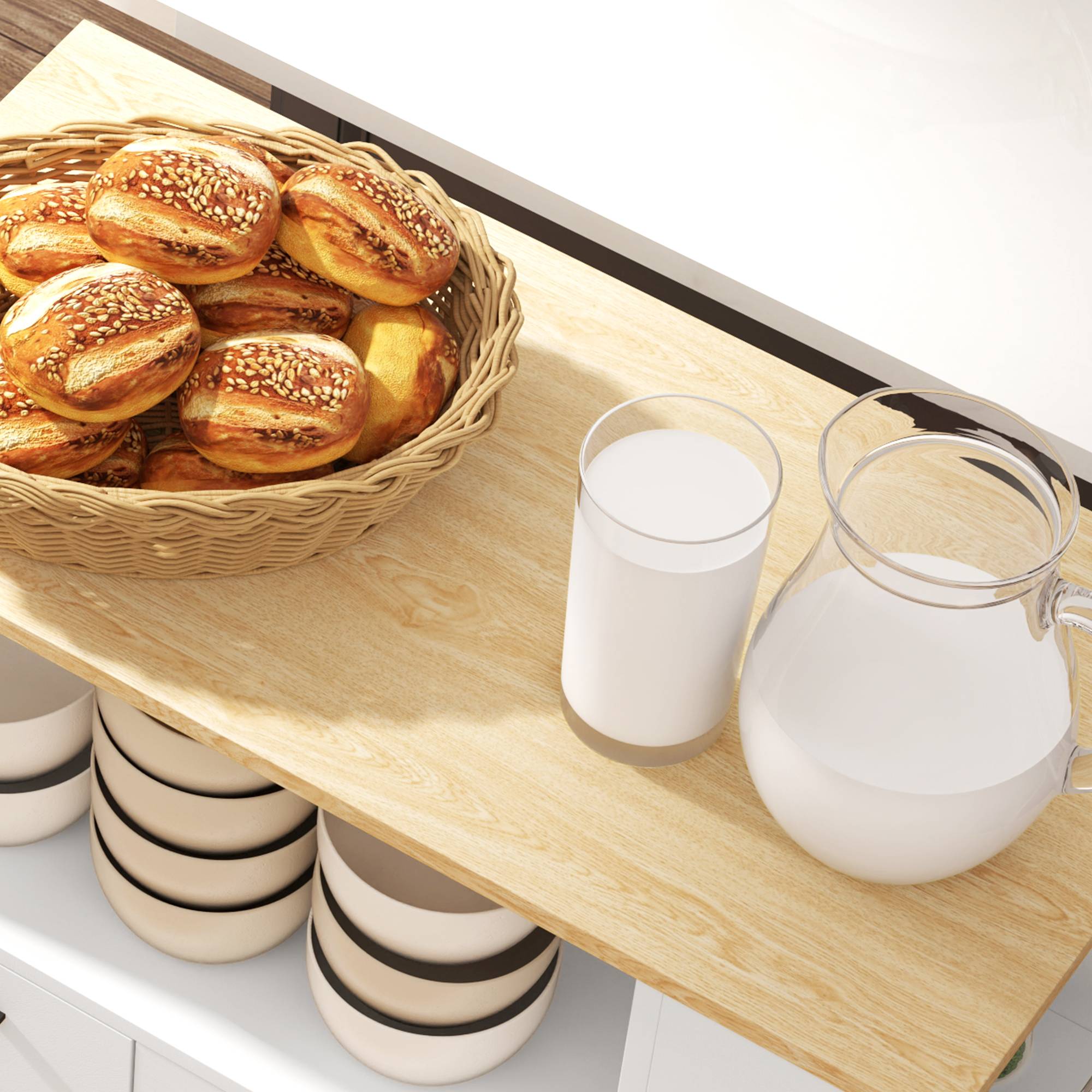 Desserte de cuisine à roulettes, Îlot central cuisine avec plan de travail et étagère réglable, 75x40x80,5cm, blanc - Image 10