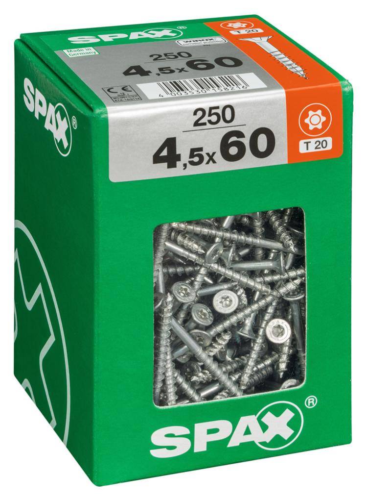Spax - Lot de 250 vis acier tête fraisée torx SPAX, Diam.4.5 mm x L.60 mm - Image 1