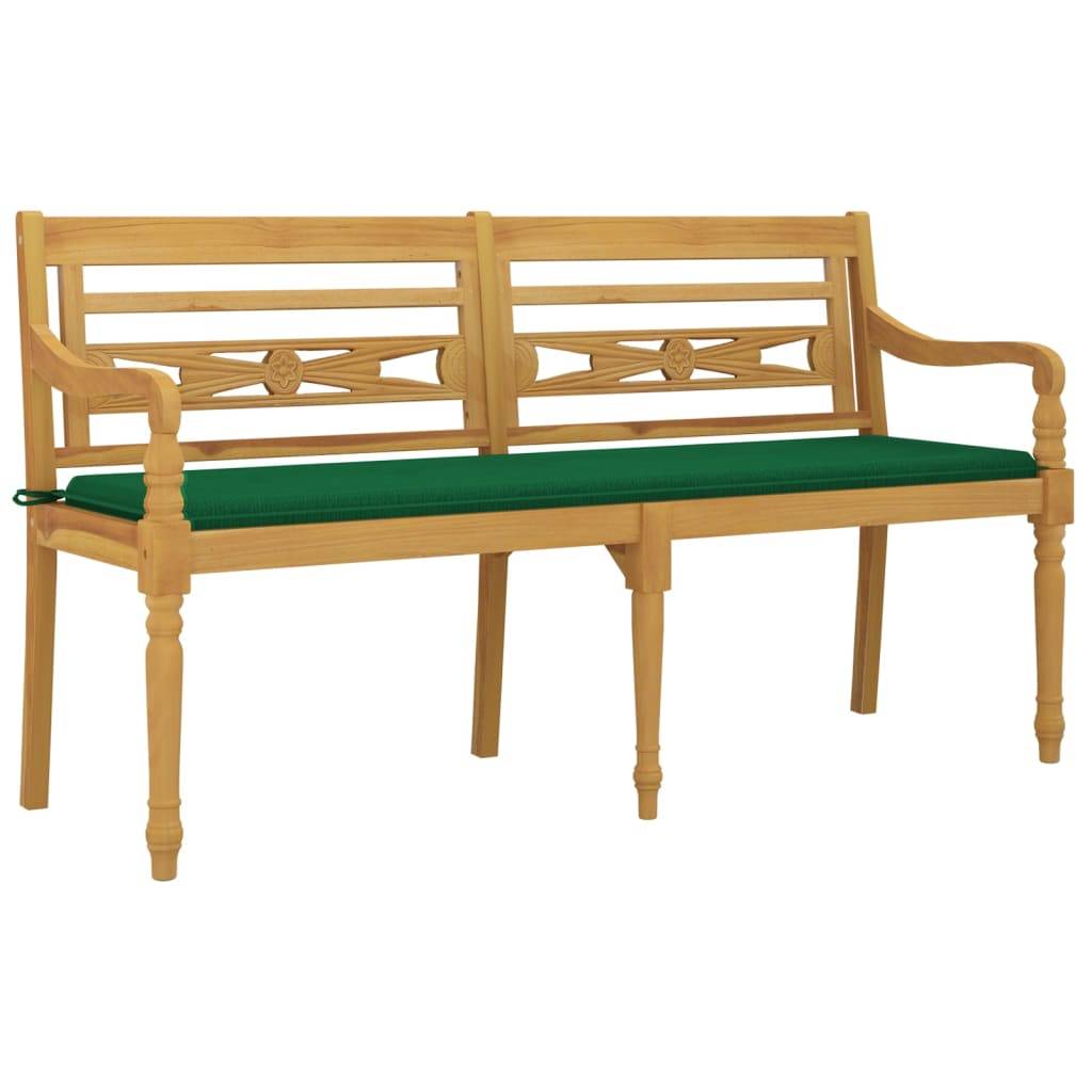 Helloshop26 - Banc de jardin meuble de patio d'extérieur terrasse avec coussin vert 150 cm bois de teck massif - Imagen 1