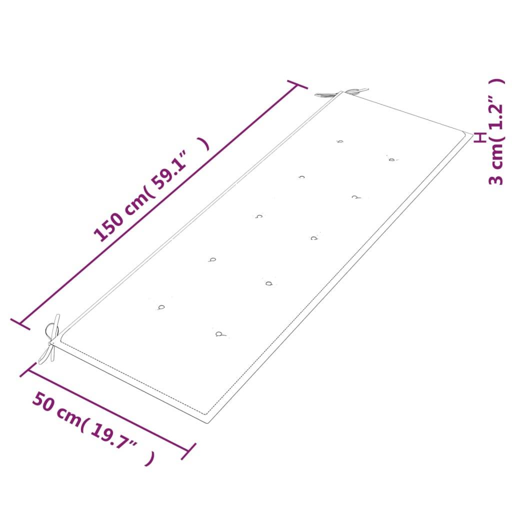 Helloshop26 - Banc de jardin meuble de patio d'extérieur terrasse avec coussin vert 150 cm bois de teck massif - Imagen 6